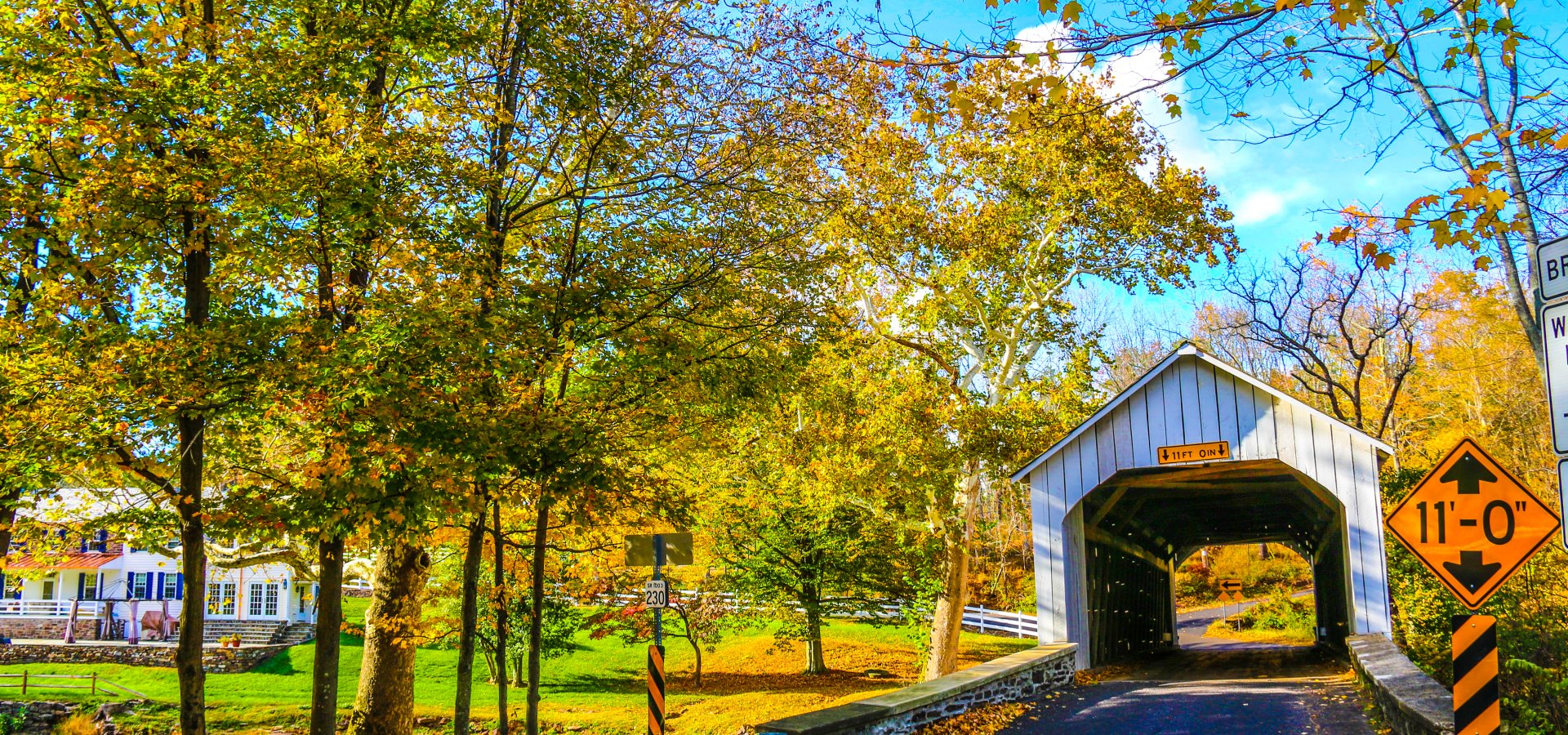 Historic covered bridge in the Bucks County countryside